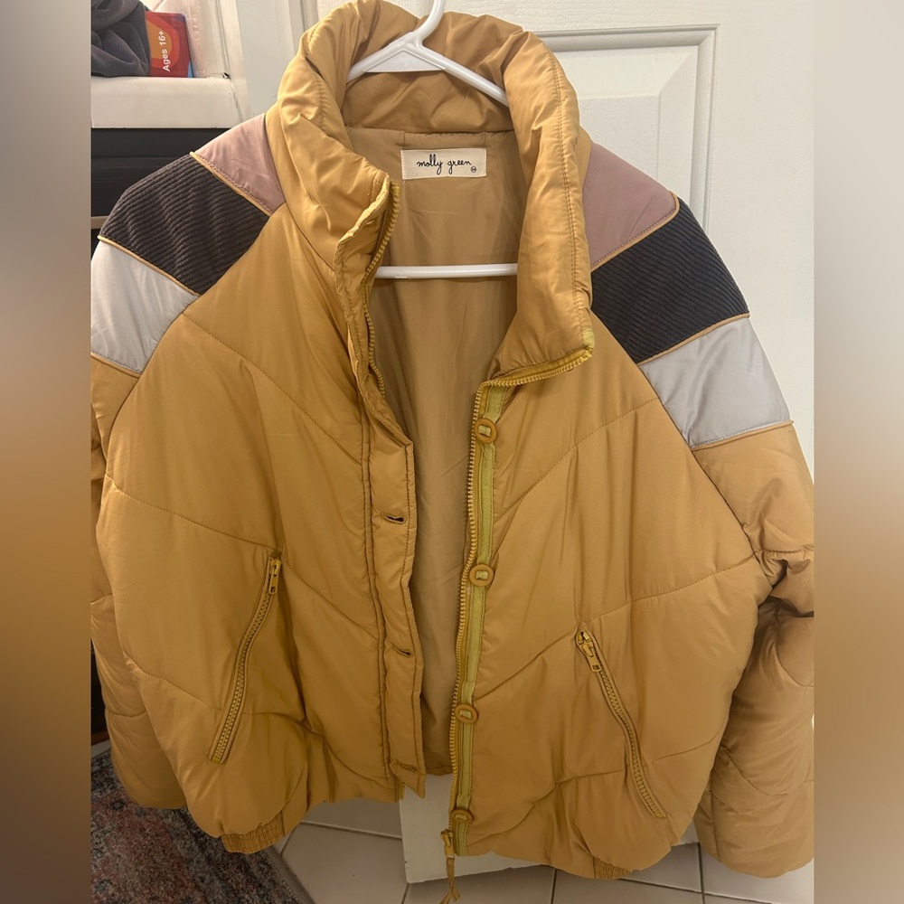 Mustard Yellow Colorblock Quilted Puffer Jacket
